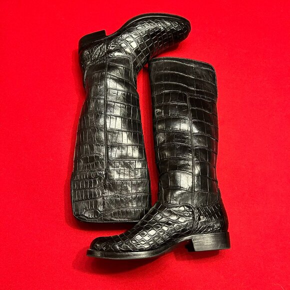 Custom Made Black Alligator Riding Boots – Size 8 - Picture 2 of 11